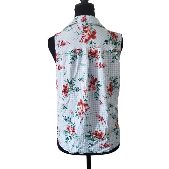 Floral Button Down Sleeveless Tie Front Blouse Size XL Summer Picnic Country - Picture 3 of 10